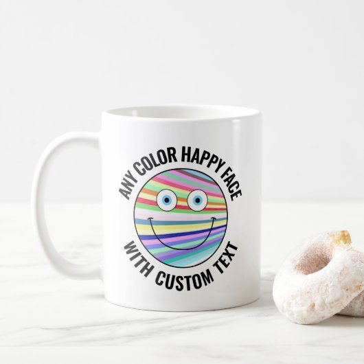 Elke aangepaste kleur achtergrond tekst Happy Face Koffiemok (Met donut)