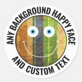 Elke aangepaste kleur, achtergrondtekst Happy Face Ronde Sticker (Voorkant)