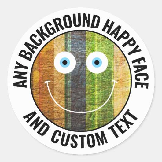 Elke aangepaste kleur, achtergrondtekst Happy Face Ronde Sticker (Voorkant)