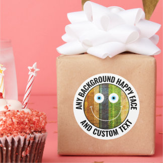 Elke aangepaste kleur, achtergrondtekst Happy Face Ronde Sticker