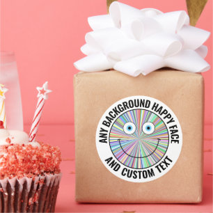 Elke aangepaste kleur, achtergrondtekst Happy Face Ronde Sticker