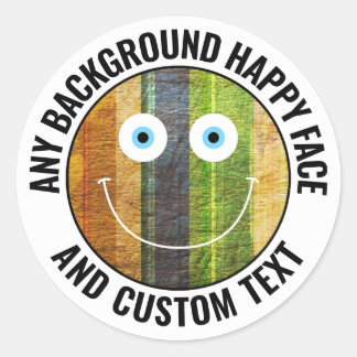Elke aangepaste kleur, achtergrondtekst Happy Face Ronde Sticker