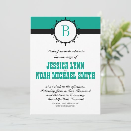 Elke aangepaste kleur marinemonogrambruiloft kaart (Staand voorkant)