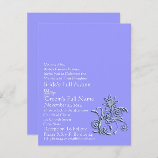 Elke aangepaste kleur Periwinkle Blue Floral Briefkaart (Voorkant / Achterkant)