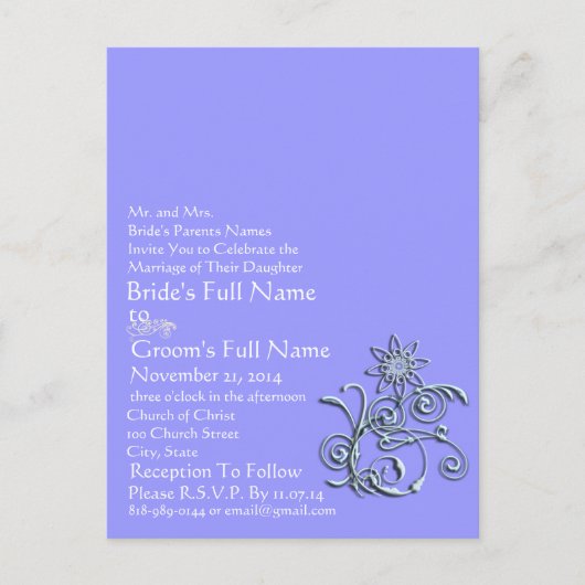 Elke aangepaste kleur Periwinkle Blue Floral Briefkaart (Voorkant)