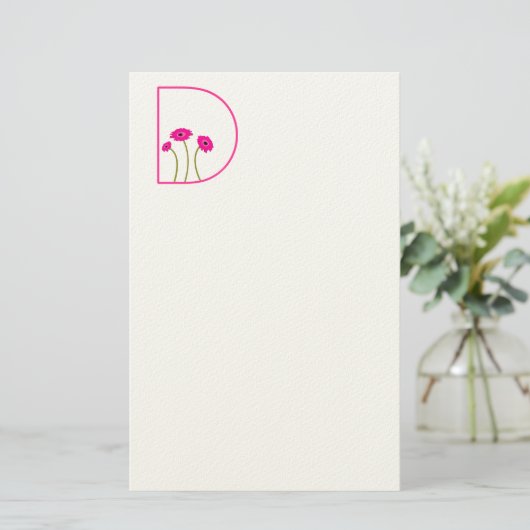 Elke aangepaste kleurenmonogram framboj Gerbera Da Briefpapier (Staand voorkant)