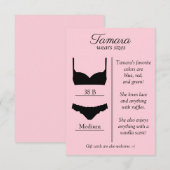 ELKE ACHTERGRONDKLEUR: lingerie maat insert kaart (Voorkant / Achterkant)