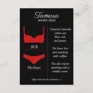 ELKE ACHTERGRONDKLEUR: lingerie maat insert kaart