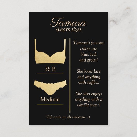 ELKE ACHTERGRONDKLEUR: lingerie maat insert kaart (Voorkant)