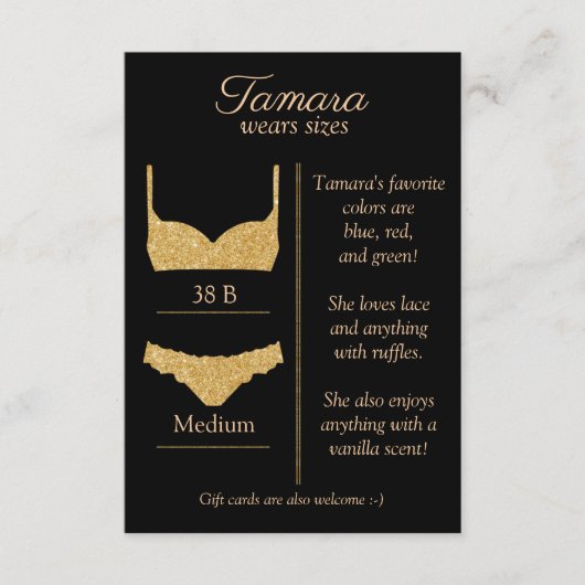 ELKE ACHTERGRONDKLEUR: lingerie maat insert kaart (Voorkant)
