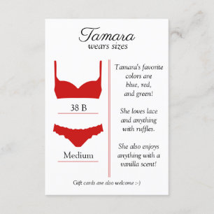 ELKE ACHTERGRONDKLEUR: lingerie maat insert kaart