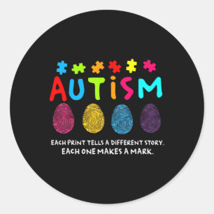 Elke afdruk vertelt een ander verhaal over de ving ronde sticker