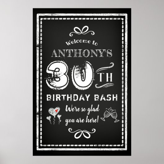 Elke Age Adult Chalkboard Birthday Party Welkom Poster (Voorkant)