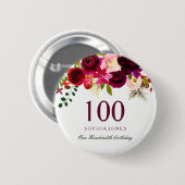 Elke Age Burgundy Floral Boho 100e verjaardag Ronde Button 5,7 Cm (Voorkant /achterkant)