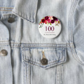 Elke Age Burgundy Floral Boho 100e verjaardag Ronde Button 5,7 Cm (In situ)