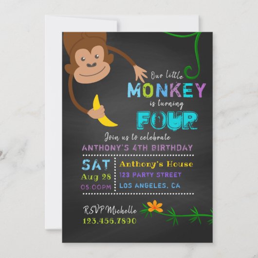 Elke Age Chalkboard Little Monkey Boy Kaart (Voorkant)