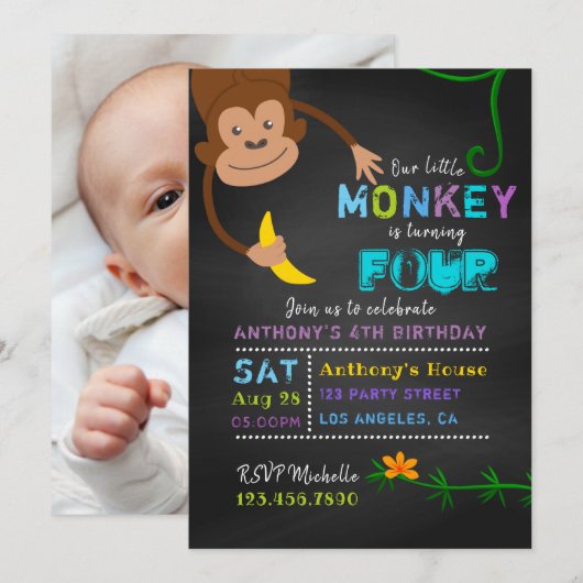 Elke Age Chalkboard Little Monkey Boy Kaart (Voorkant / Achterkant)