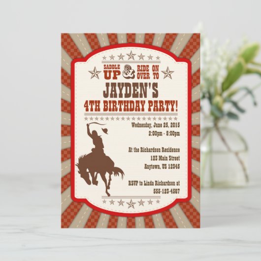 Elke Age Cowboy Rodeo Birthday Party Uitnodiging (Staand voorkant)