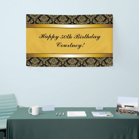 Elke 'Age Gold Damask Birthday Banner' Spandoek (Beurs)