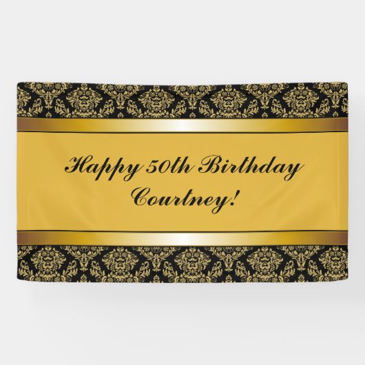 Elke 'Age Gold Damask Birthday Banner' Spandoek (Horizontaal)