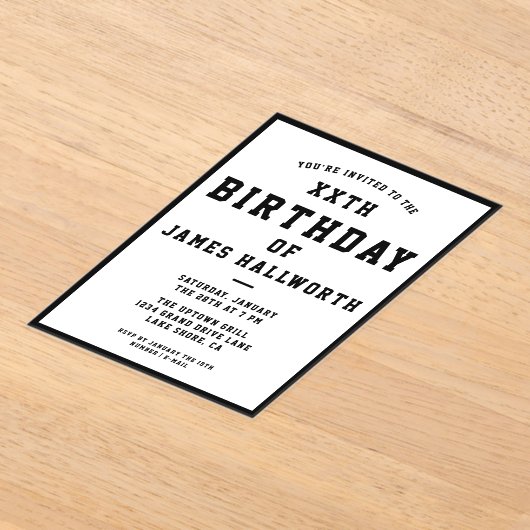 ELKE AGE-groepsdaguitnodiging | Zwart-wit Acryl Uitnodigingen (Laagn)