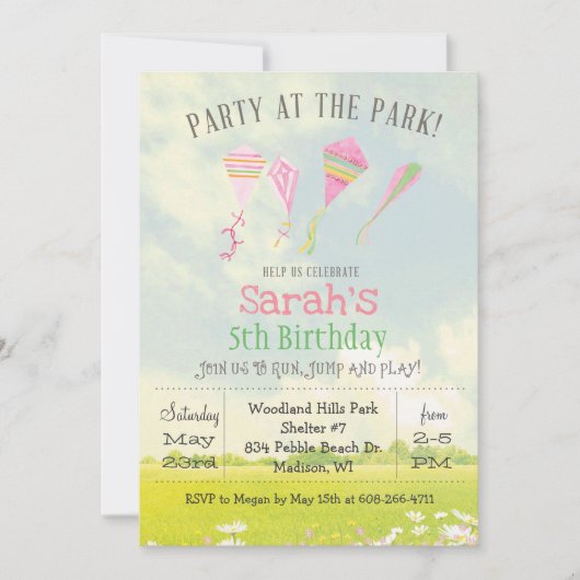 ELKE AGE Party op de Park Kite Verjaardagsuitnodig Kaart (Voorkant)