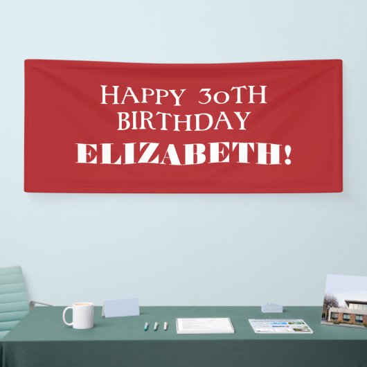 Elke Age Red White Custom Happy Birthday Banner (Beurs)