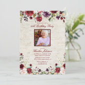 Elke Age Rustic Burgundy Floral Foto van Birthday Kaart (Staand voorkant)