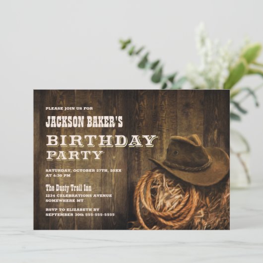 Elke Age Rustige Wood Western Birthday Party Kaart (Staand voorkant)