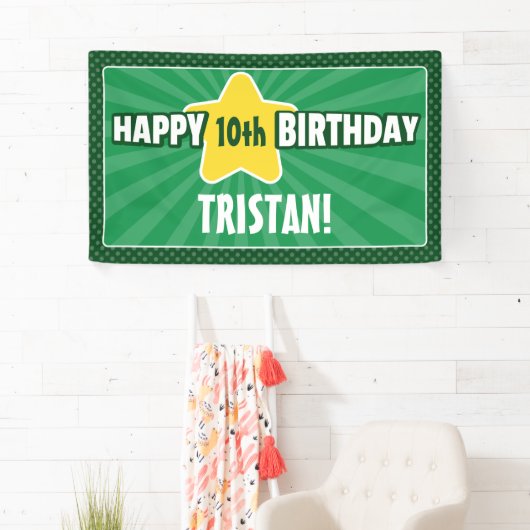 Elke Age Star Green Birthday Banner (Insitu)