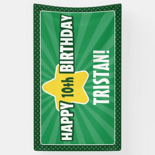 Elke Age Star Green Birthday Banner (Verticaal)