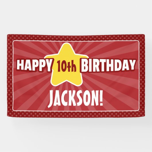 Elke Age Star Red Birthday Banner (Horizontaal)