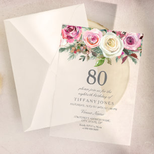 Elke Age White Rose Floral 80th Birthday Invite Acryl Uitnodigingen