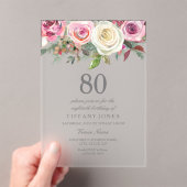 Elke Age White Rose Floral 80th Birthday Invite Acryl Uitnodigingen (Insitu (Draagbaar))