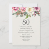 Elke Age White Rose Floral 80th Birthday Invite Kaart (Voorkant)