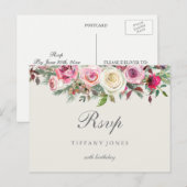 Elke Age White Rose Floral Birthday Party RSVP Uitnodiging Briefkaart (Voorkant / Achterkant)