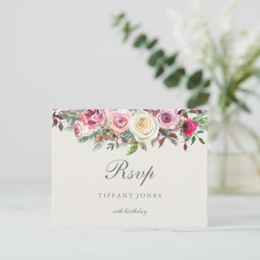 Elke Age White Rose Floral Birthday Party RSVP Uitnodiging Briefkaart (Staand voorkant)