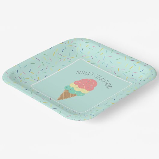 Elke Age-zoete roze ijsje 1 verjaardag Papieren Bordje (Gebogen)