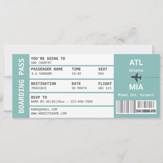 ELKE bestemming vliegtuig boarding pass weekend Kaart (Achterkant)