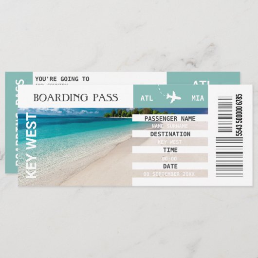 ELKE bestemming vliegtuig boarding pass weekend Kaart (Voorkant / Achterkant)