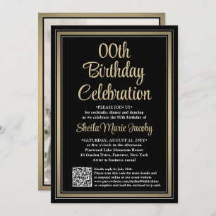 Elke Birthday QR-code en foto van Black en Gold Pa Kaart