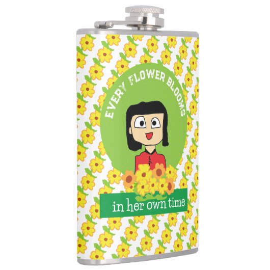 Elke bloem bloeit in haar eigen tijd heupfles (Rechts)