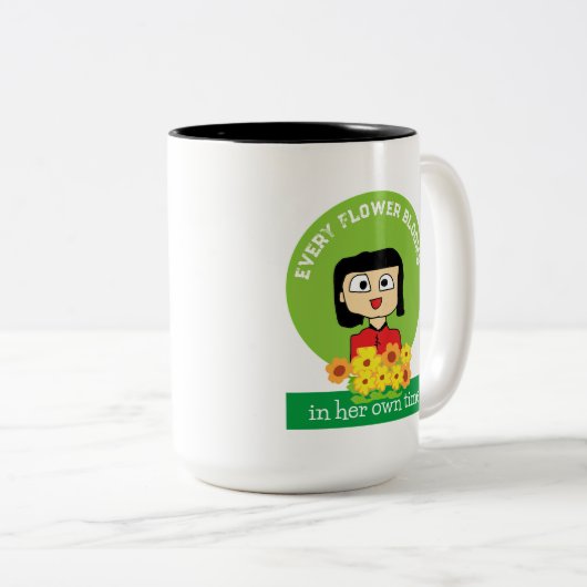 Elke bloem bloeit in haar eigen tijd tweekleurige koffiemok (Voorkant rechts)