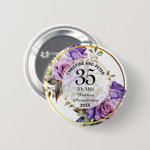 Elke bruiloft (35) Goud Lijst Rozen Jubileum Ronde Button 5,7 Cm