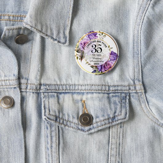 Elke bruiloft (35) Goud Lijst Rozen Jubileum Ronde Button 5,7 Cm (In situ)