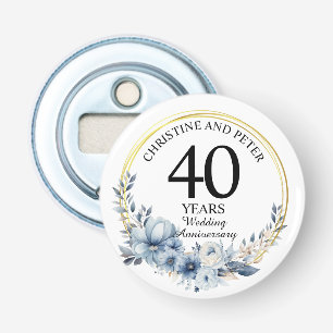 Elke bruiloft (40) Elegant Blauw Bloemen Jubileum Button Flesopener