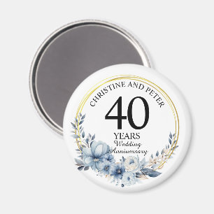 Elke bruiloft (40) Elegant Blauw Bloemen Jubileum Magneet