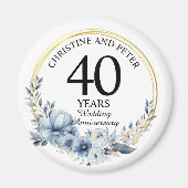 Elke bruiloft (40) Elegant Blauw Bloemen Jubileum Magneet (Voorkant)