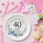 Elke bruiloft (40) Elegant Blauw Bloemen Jubileum Papieren Bordje (Feest)