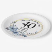 Elke bruiloft (40) Elegant Blauw Bloemen Jubileum Papieren Bordje (Gekanteld)